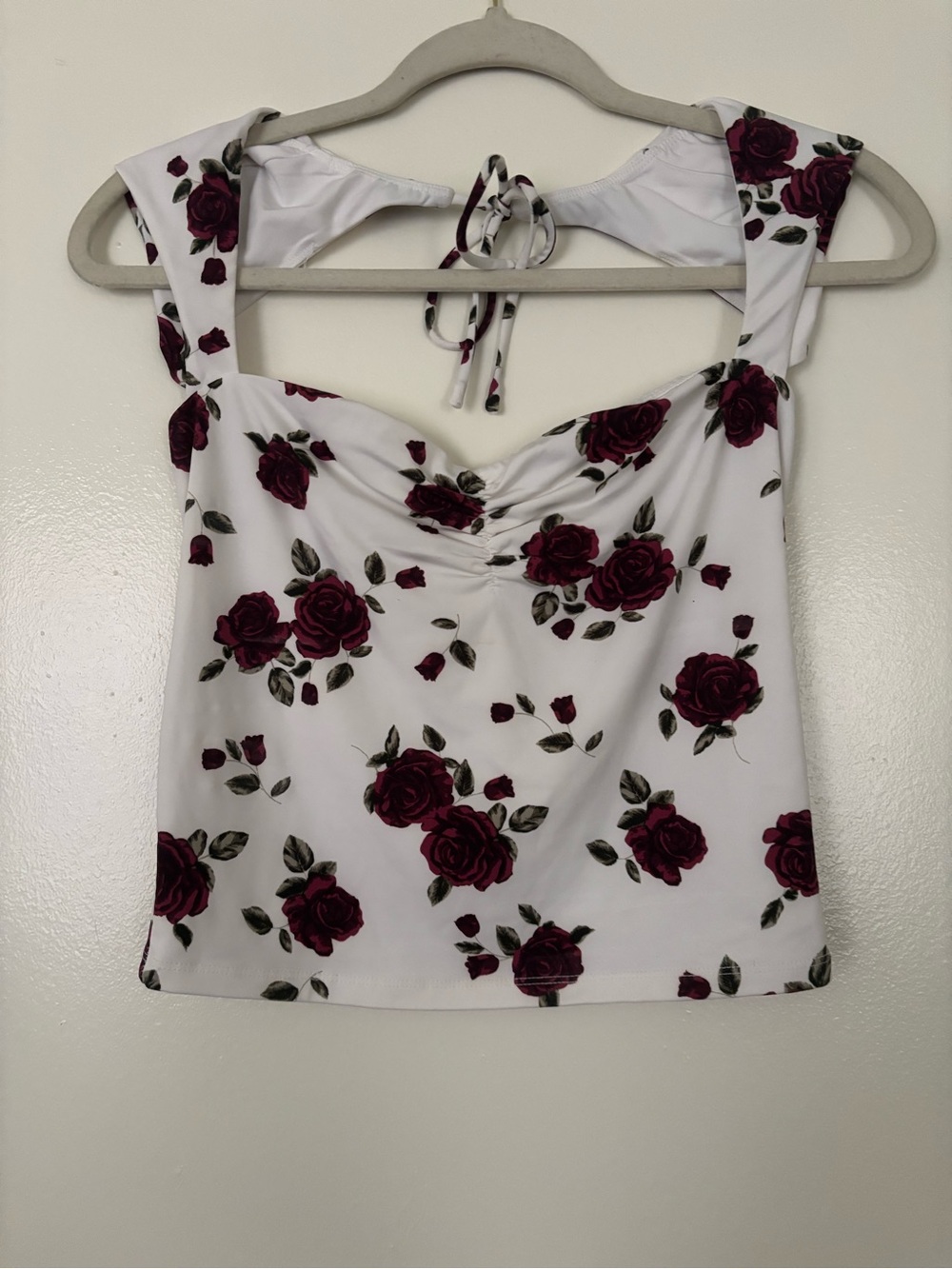 Garage Floral Ruched Front Tank Top With Burgundy Rose Print